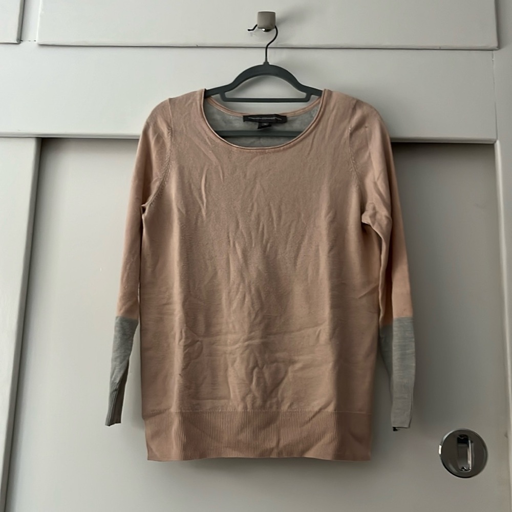 Guc soft pink and grey color block sweater